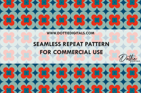 Download Blue Red Retro Flower Repeat Pattern PNG - Retro flower Collection