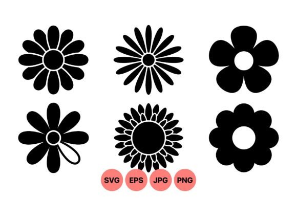 Download Simple Retro Flower Silhouette Set - Retro flower Collection