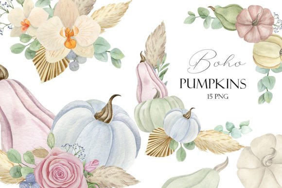 Download Pumpkin Clipart, Fall Boho Illustration - Fall boho Collection