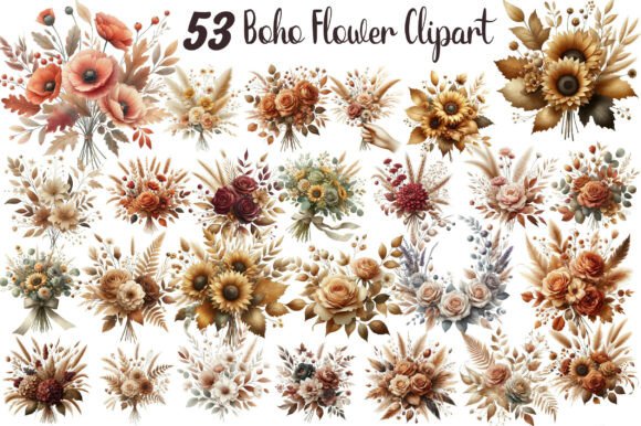 Download Fall Boho Bouquet, Flower Clipart - Fall boho Collection