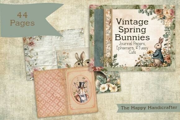 Download Vintage Spring Bunnies Junk Journal Kit - Spring Collection