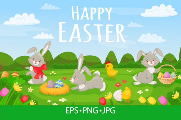 Download Spring Landscape with Easter Bunnies - Spring Collection